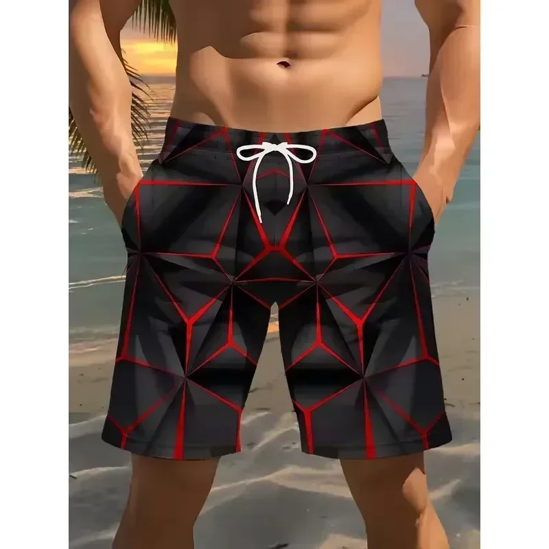 Shorts Comfortable Breathable Casual Men's 3D Geometric Print Beach Shorts Polyester Drawstring Waist Lightweight Summer Swim