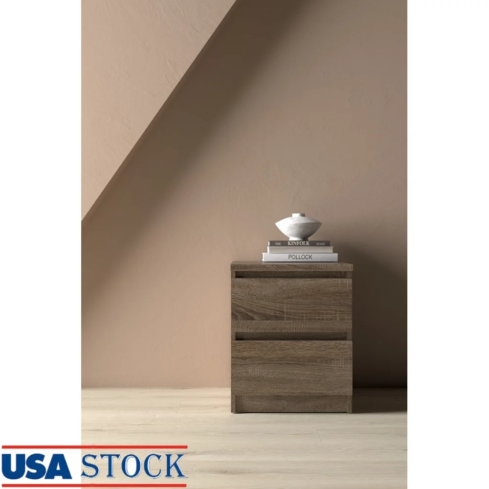 

Scottsdale 2 Drawer Nightstand Truffle Oak Storage Organizer Bedroom Adults Modern Scandinavian Design Easy Assembly