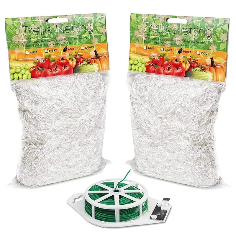 

HOT SALE 2Pcs 5 X 30 Feet Plant Trellis Netting With 164 Feet Twist Tie, Polyester Plant Support Vine Climbing Outdoor Growth Ne