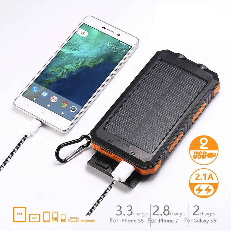 Solar Power Bank 20000 mAh for Xiaomi Mi 2 USB Solar Charger Powerbank External Battery Pack for iPhone Huawei Samsung Poverbank