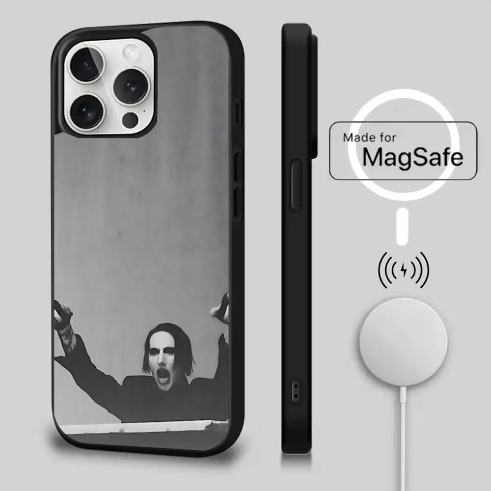Чехол для телефона Rock M-Marilyn M-Manson для iPhone 17,16,15,14,13,12,11,Pro,Max,Plus,Mini,SE4,E с магнитной беспроводной зарядкой Magsafe