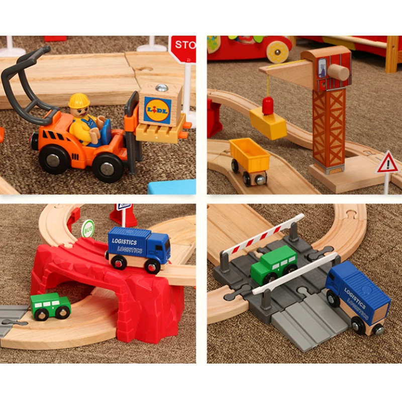 Wooden Train Track Set Transport Scene Accessories Children Assemble Educational Boys Toys Suitable For Wooden Rails Gifts Pd52