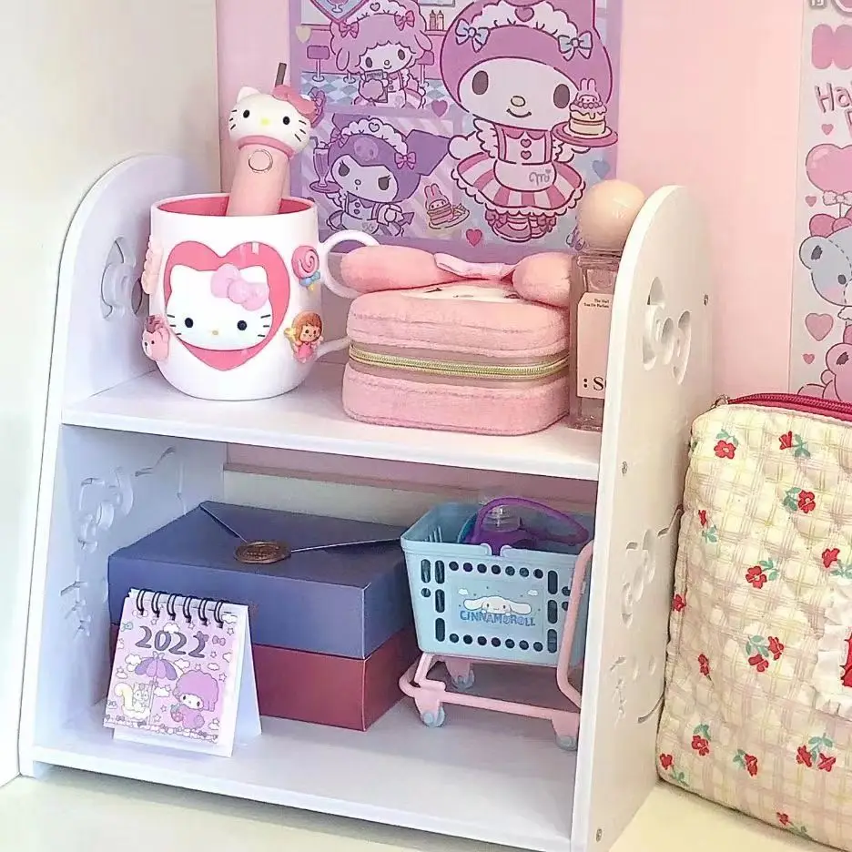 Sanrio Characters Cute Cartoon Wooden Bookshelf - Lightweight, No Assembly Required, Perfect For Bedroom & Bathroom Storage