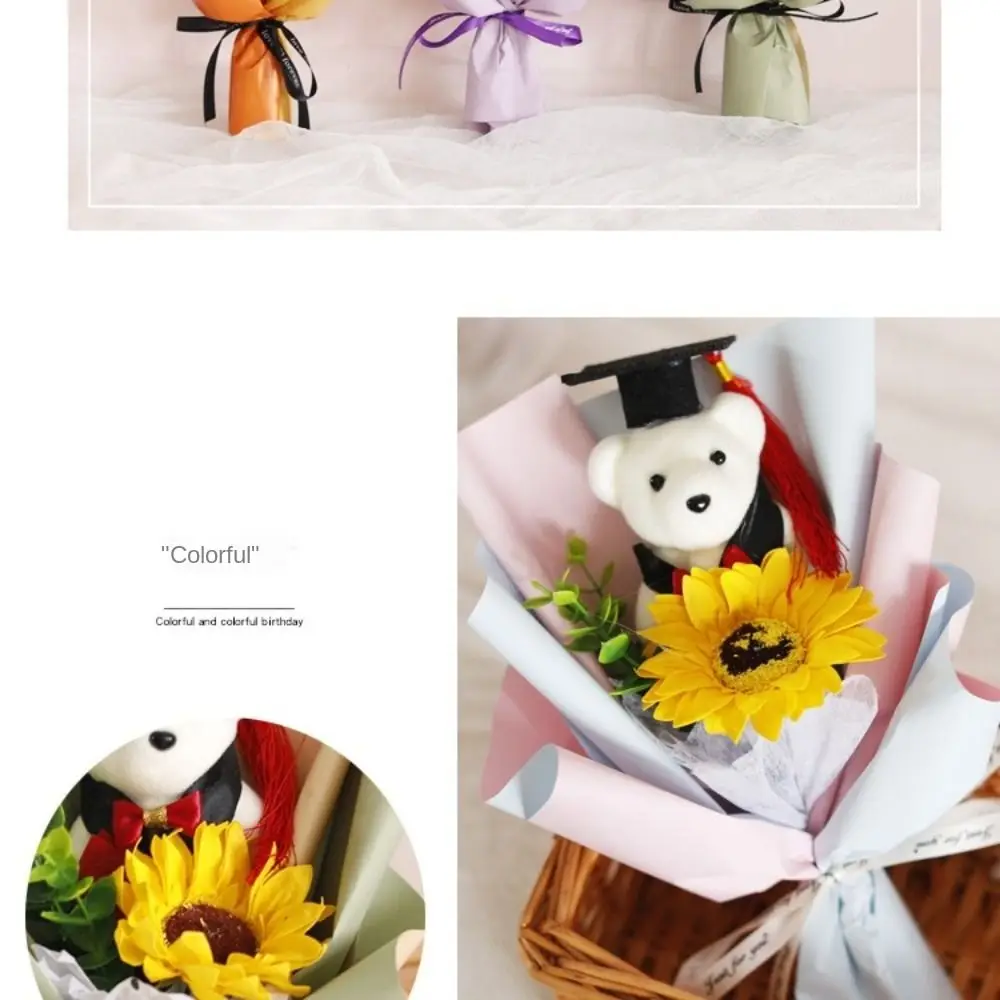 Stunning Lovely Bear Graduation Bouquet Cartoon Bear Animal Wedding Party Decor Sunflower Bouquet Decoration Valentine's Day
