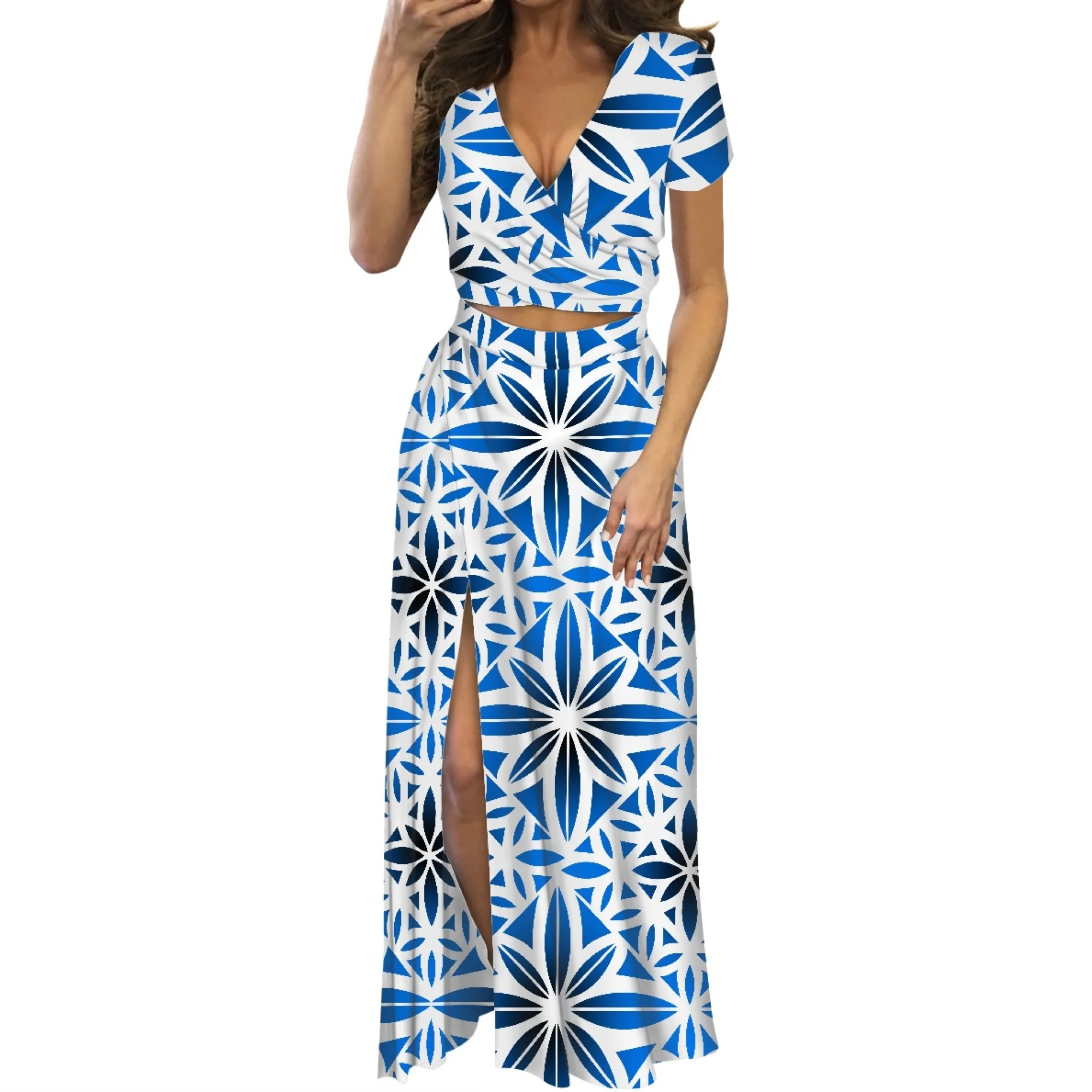 Polynesian Fashion Women'S Dress Samoa Fiji Islands Art Print Custom Ladies Summer Party Banquet Dress Sexy V-Neck Slit Skirt