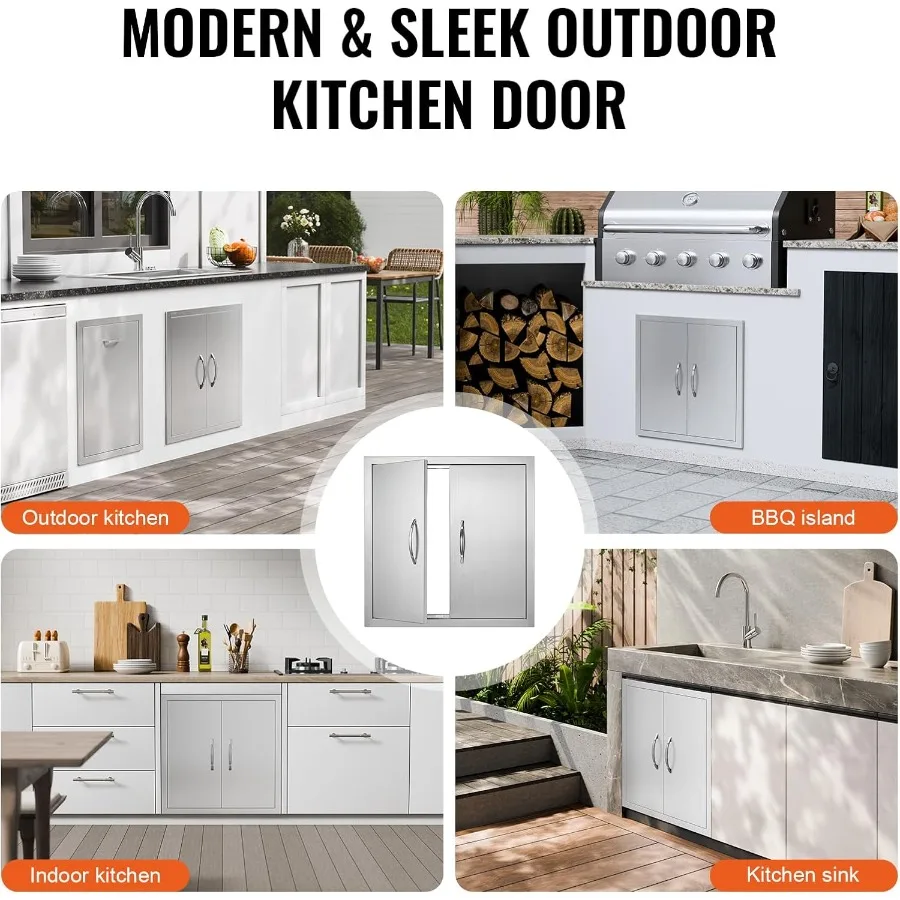 Pintu Akses BBQ VEVOR 24W x 24H Inci, Pintu Dapur Luar Ruangan Ganda dari Baja Anti Karat, Model Flush Mount Vertikal dengan Pegangan