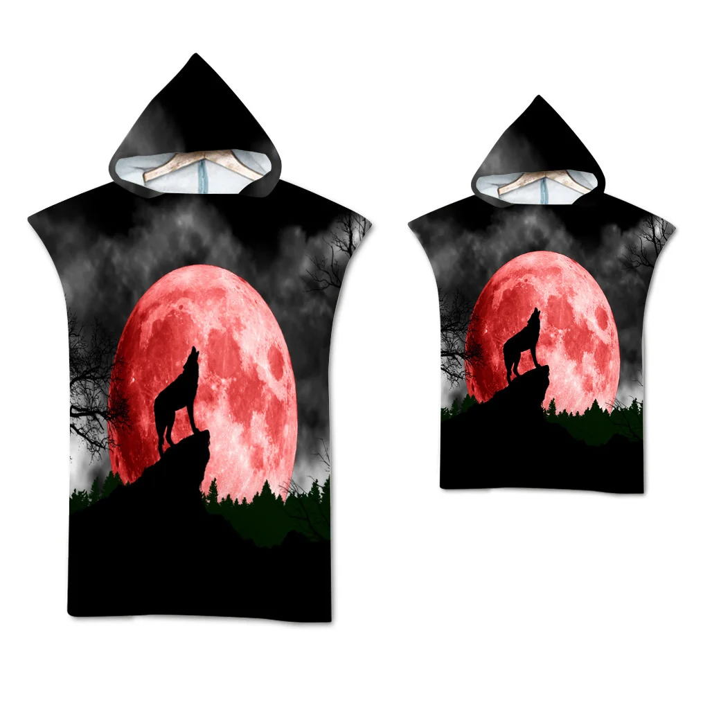 Wolf großes Strand tuch Badet uch schnell trocknende Handtücher Kapuzen mantel Neopren anzug erwachsenes Kind Eltern-Kind Poncho Bademantel zum Schwimmen Surfen – Detail 14