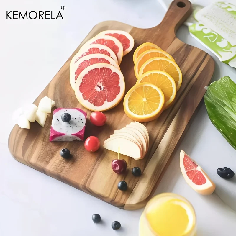 Acacia Wood Cutting Board and Chopping Board with Handle for Meat, Cheese Board Vegetables Bread and Charcuterie Kitchen Tool