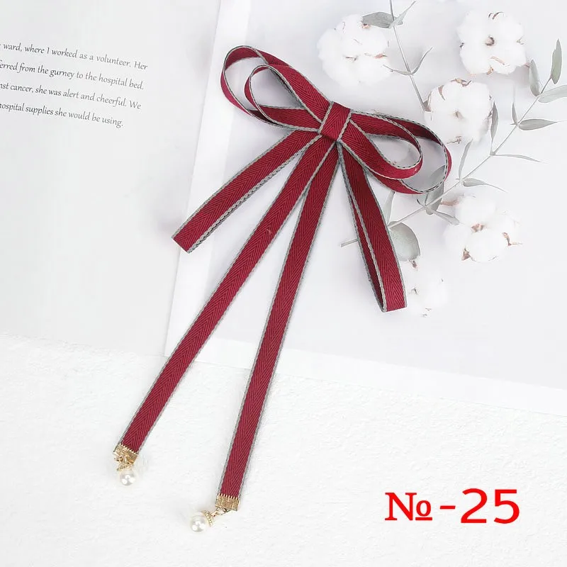 Perle Band Brosche Pin Frauen Fliege Vintage Schule Mädchen Weiß Kragen Schmuck Bowknot Shirts Krawatte Candy Farbe Rot Schmetterling – Detail 25