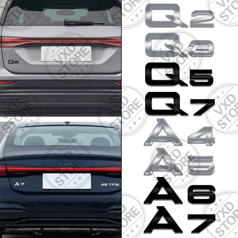 Glossy Black 3D A3 A4 A5 A6 A7 A8 Q2 Q3 Q5 Q7 Letters Logo Emblem METAL Rear Trunk Car Badge sticker Styling 