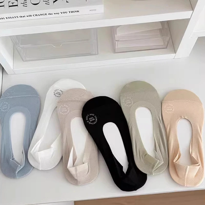 4 Pairs Breathable Mesh Women Invisible Socks Fashionable Dopamine Color Spring Summer Ultra-Thin Anti Slip Invisible Socks image 6