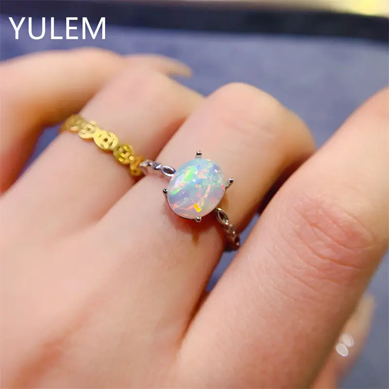 Exquisite Temperament Madam Natural Opal Ring S925 Sterling Silver Genuine Designer Jewelry Gift