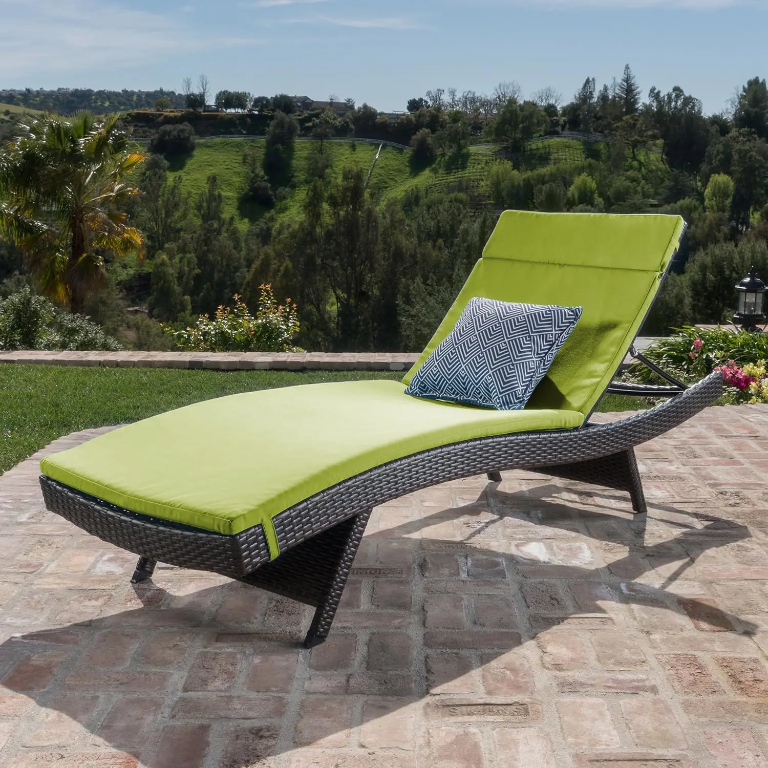 

Регулируемый уличный шезлонг из ротанга с подушкой, для патио и зоны у бассейна, многоцветный (коричневый и зеленый), на заказ