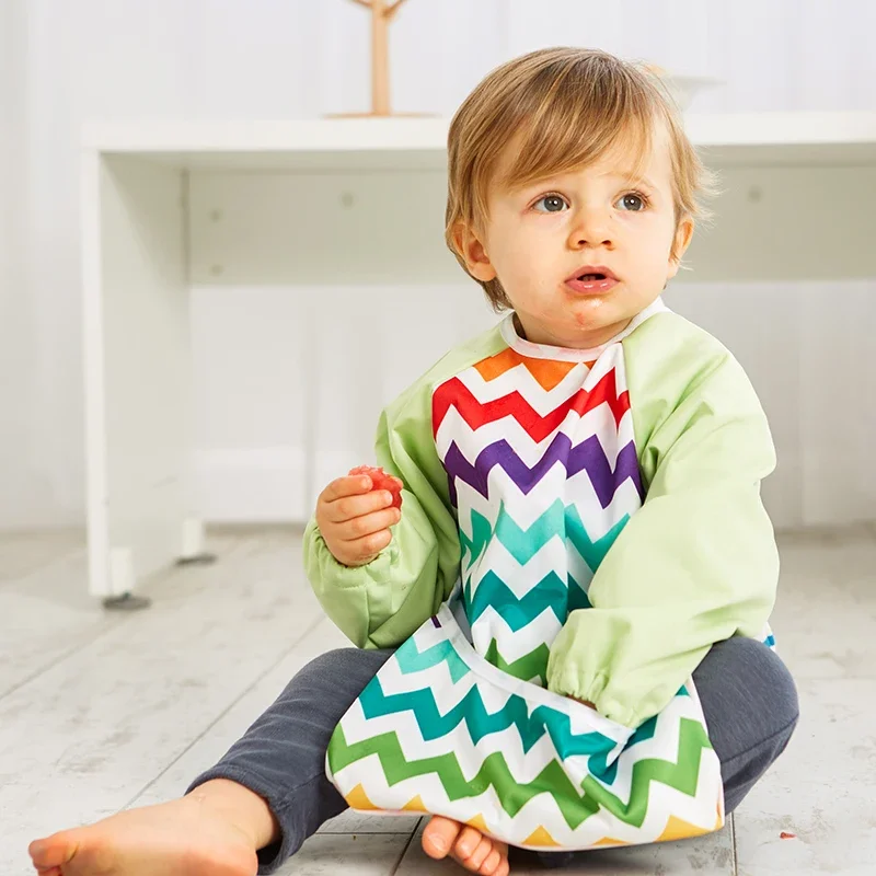 

Baby Soft Waterproof Bib Kid Long Sleeves Adjustable Feeding Cloth Little Boy Girl Painting Smock Child Meal Eating Apron