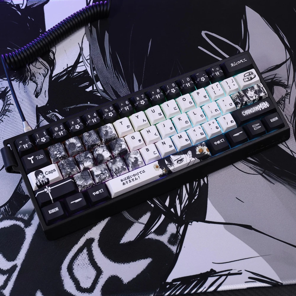 Higashiyama Kobeni Anime Keycaps Cherry Profile 129 Keys PBT Custom Mechanical Keyboard Keycap Chainsaw Man Theme Key Caps Set