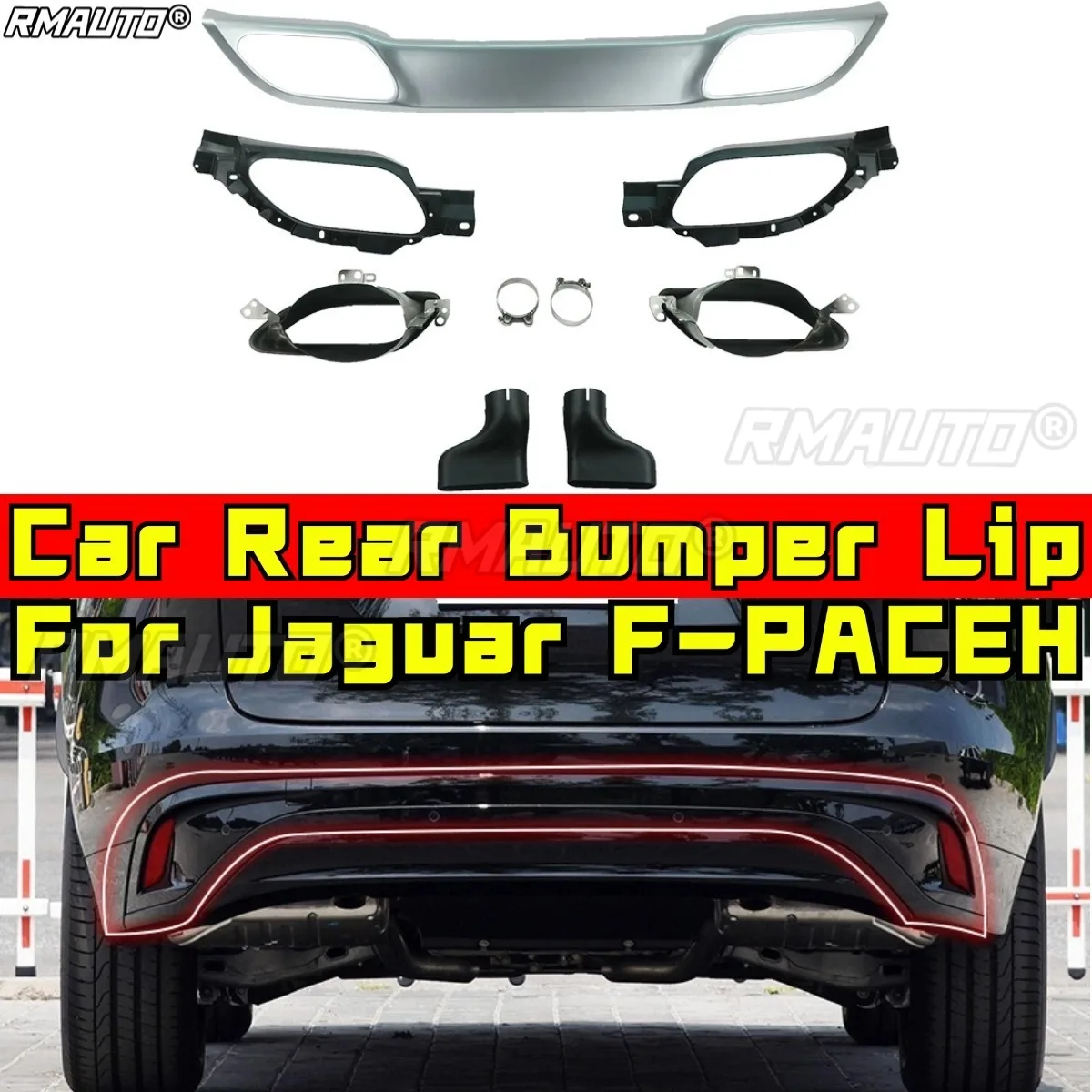 

For Jaguar F-PACEH Car Accessories Car Rear Bumper Lip Splitter Diffuser Spoiler Bumper Guard Protector Cover Apron Body Kit
