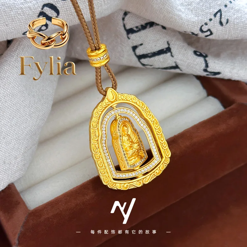Fylia Jewelry   Ancient gold 24K real gold new Chinese style rotating Buddha amulet Big Sun Tathagata 9999 point diamond transfe