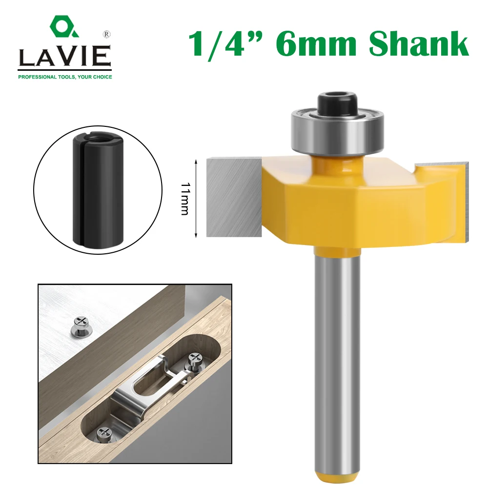 LAVIE 6mm 1/4 Shank T Slot Router Bit with Bearing Wood Slotting Milling Cutter T Type Rabbeting Woodwork Tools For Wood