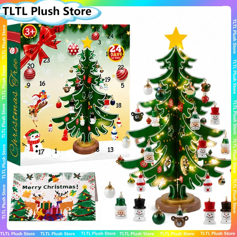 Wooden Diy Christmas Tree Ornament With Led Light Advent Calendar Countdown Holiday Decoration Christmas Gift For Home Party
