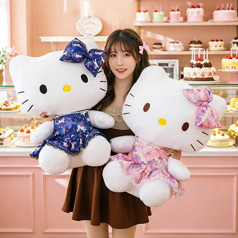 New 30cm Sanrio KT Cat Plush Toy Dreamy Starry Sky Floral Skirt Katie Cat Doll Cartoon Doll Pillow Cloth Doll