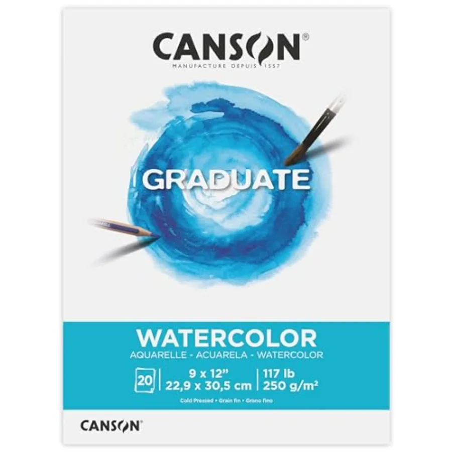 Graduate Watercolor Pad, Foldover,,20 Sheets Artist Paper for Adults and Students - Painting, Gouache, Mixed Media and Ink