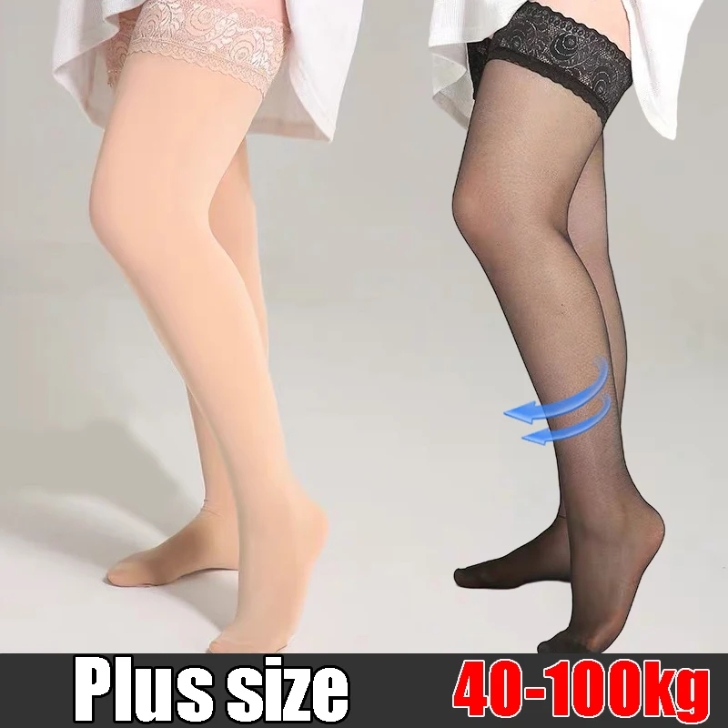 

Plus Size Thigh Sock Women Sexy Lace Spring Summer Ultra-thin Stockings Transparent Elastic Nylon Over Knee Anti-hook Pantyhose