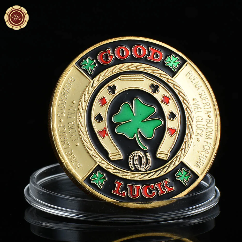 Good Luck Casino Chip Gold Plated Commemorative Coin Poker Token Challenge Coins Souvenir Gift for Collection Home Decor