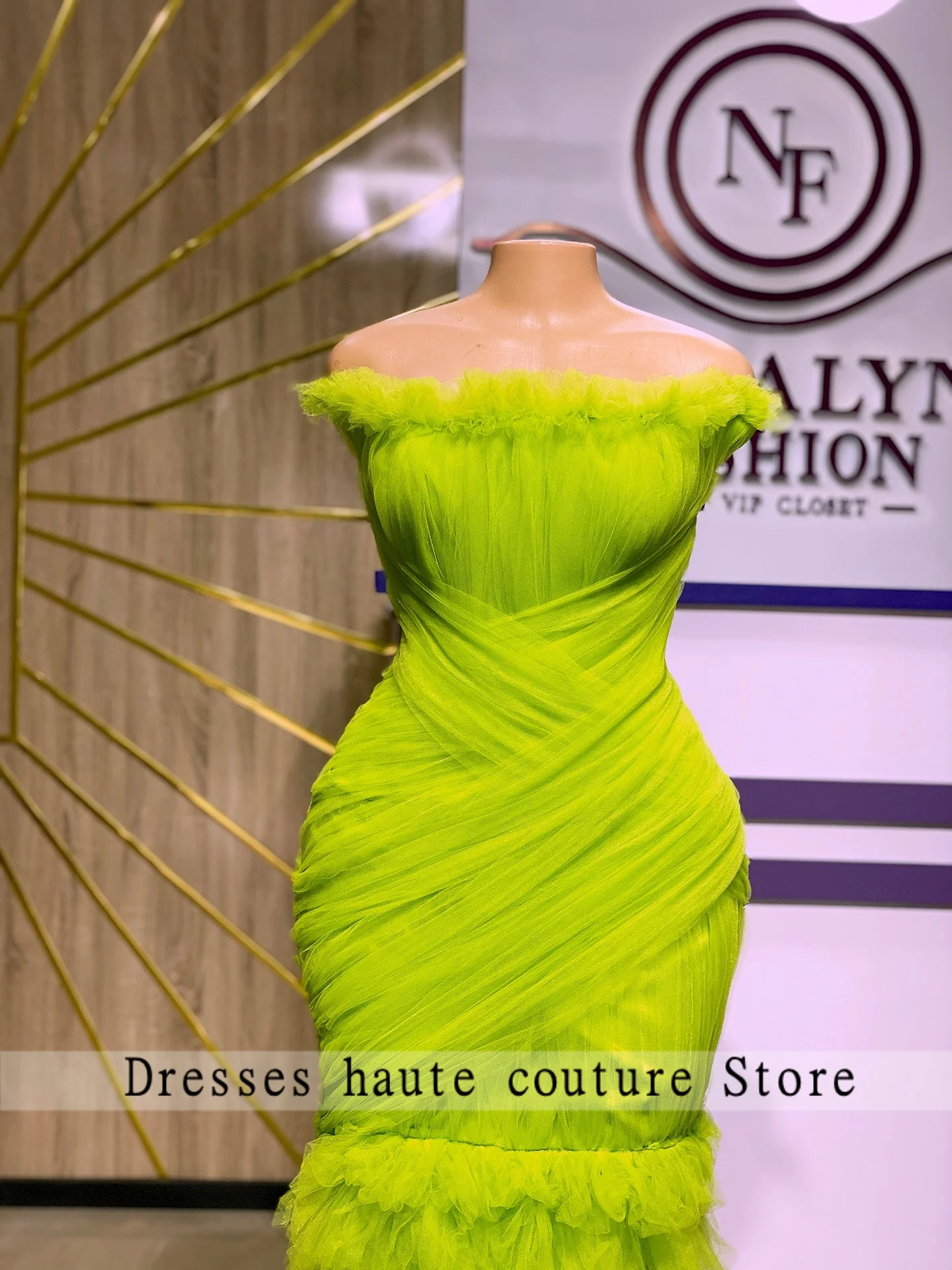Green Aso Ebi Tiered Tulle Evening Dresses 2025 Off Shoulder Mermaid Wedding Party Gowns Prom Dress Vestido De Noiva Customizde