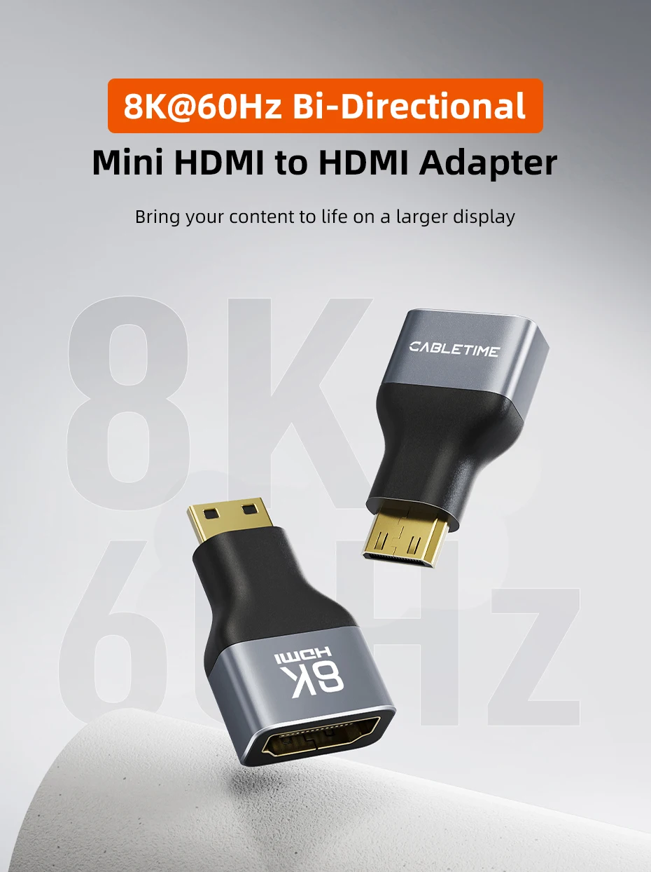 CABLETIME Mini-HDMI-Adapter Mini/Micro HDMI auf HDMI-Adapter 8K 60Hz für Raspberry Pi ZeroW Camcorder Laptop HDMI Mini-Adapter – Detail 1