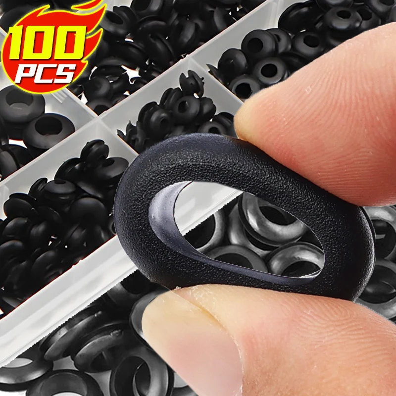 20/100PCS O Ring Rubber Washers Black 8MM 10MM 12MM 14MM Double-side Wire Grommet Electrical Gaskets Cable Seals Protection Tool