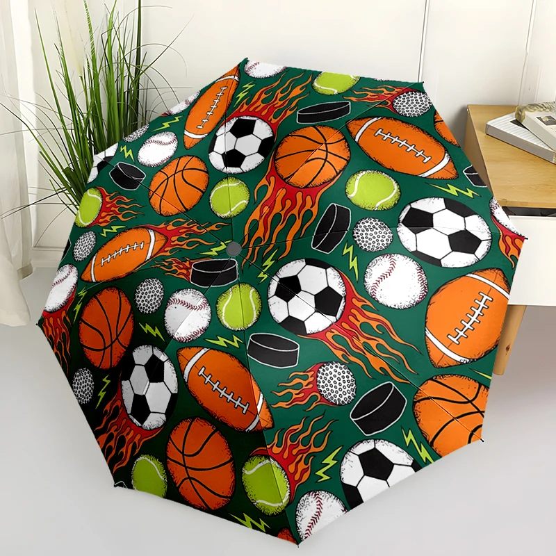 Ball Sports Theme Folding Umbrella - Fashionable Auto-Open Design 8 Iron Ribs Plastic Handle Foldable Sunshade，Perfect Gifts