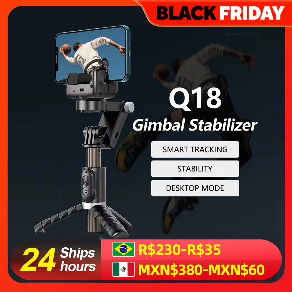 Q18 Gimbal Stabilizer Handheld Mobile Phone Selfie Stick Holder Fill Light Bluetooth for HUAWEI Xiaomi IPhone Follow Shoot Mode