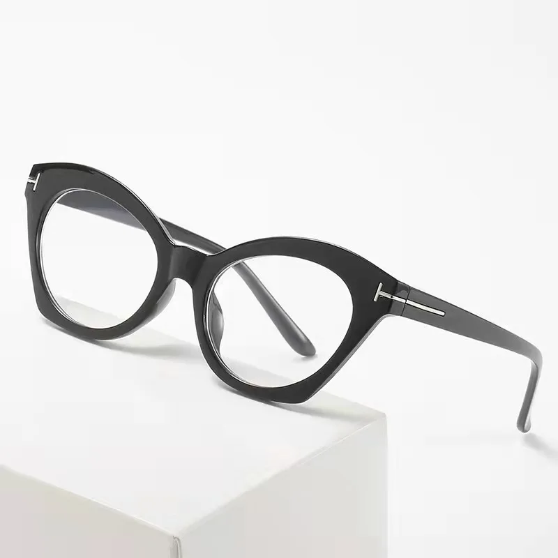 

New European and American Frame Glasses Retro Cat Eyes Bright Black Personalized Eyeglass Frame Internet Red Flat Light Mirror