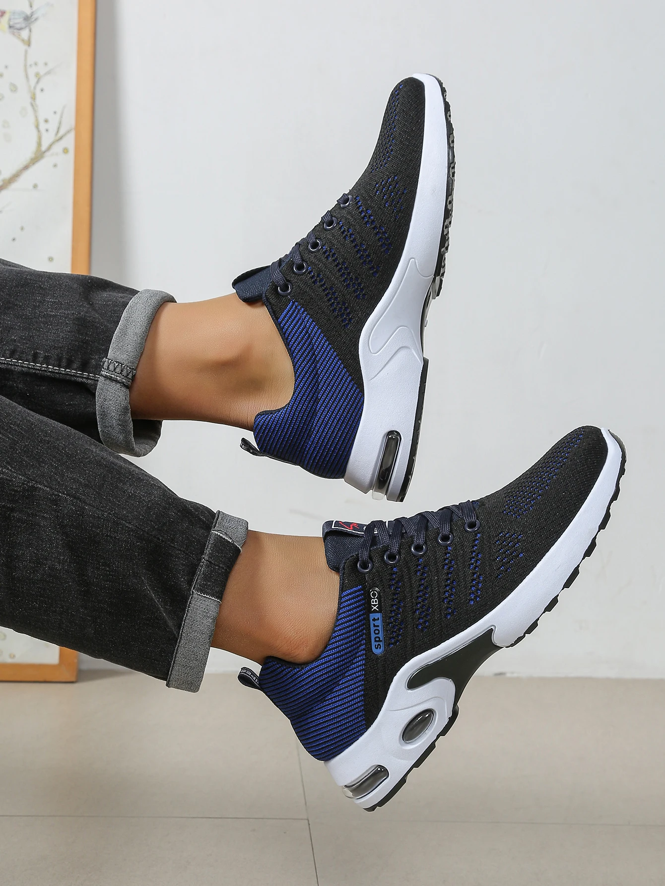 Atmungsaktive Schnür-Laufschuhe für Herren, Gestrickte Mesh-Freizeitschuhe, Bequeme Alltagsschuhe mit Gepolsterter Sohle – Detail 7