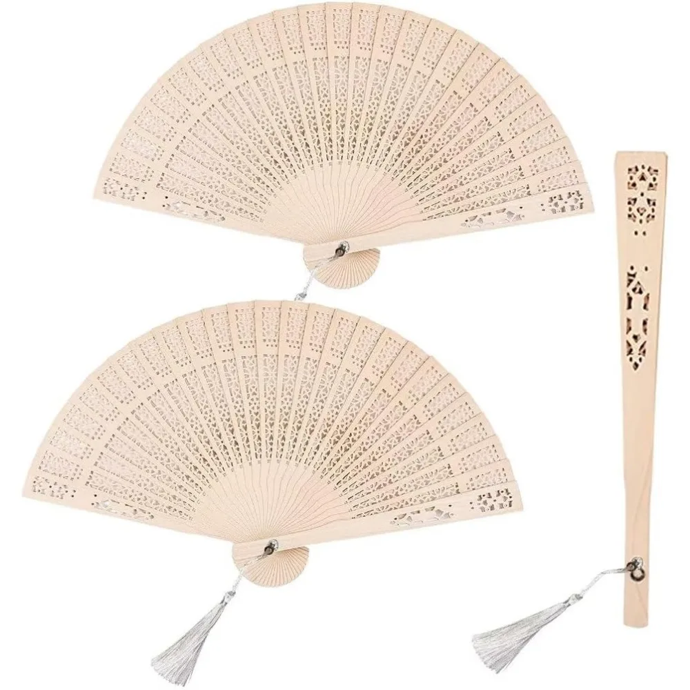 

3 Pack Foldable Wooden Fans with Tassels for Wedding Party Favors Baby Shower Gifts
