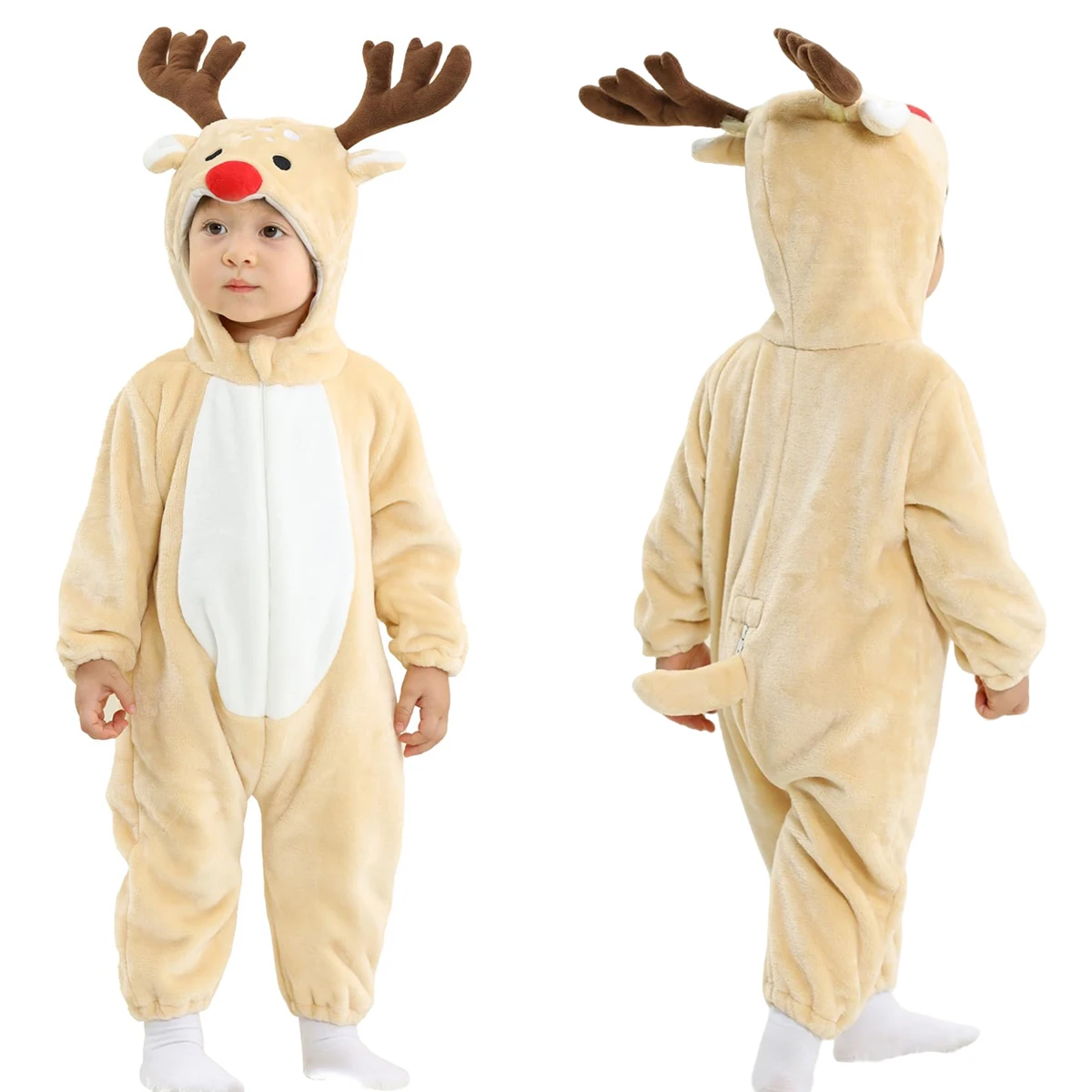 Baby Rompers Boy Winter Clothes Christmas Deer Costume Toddler Flannel Cosplay Overall Infant Girls Boys Jumpsuit 0-5 Years