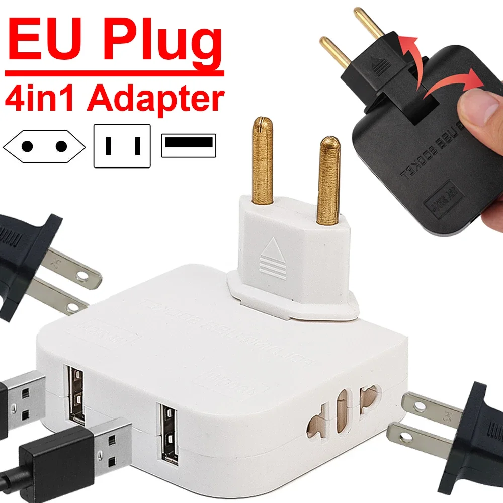 EU Plug AC Outlets 4 in 1 USB To EU Socket Converters 180 Degree Rotatable Multi-Plug Mini Slim Wireless Outlet Adapter Sockets