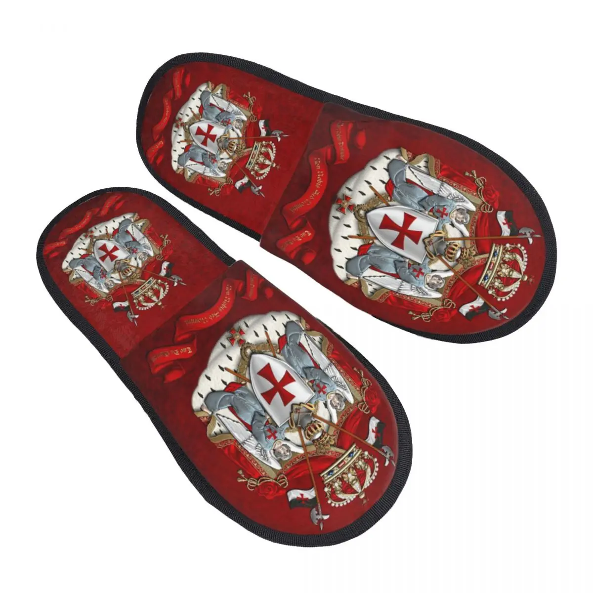 Custom Knights Templar Flag With Coat Of Arms Soft Memory Foam House Slippers Medieval Warrior Cross Cozy Warm Anti-Skid Slipper