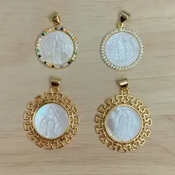 New Sea Shell Round Medal Guadalupe Virgin Mary Saint Benedict Charms Pendants For Jewelry Making Religious Necklace Accessories