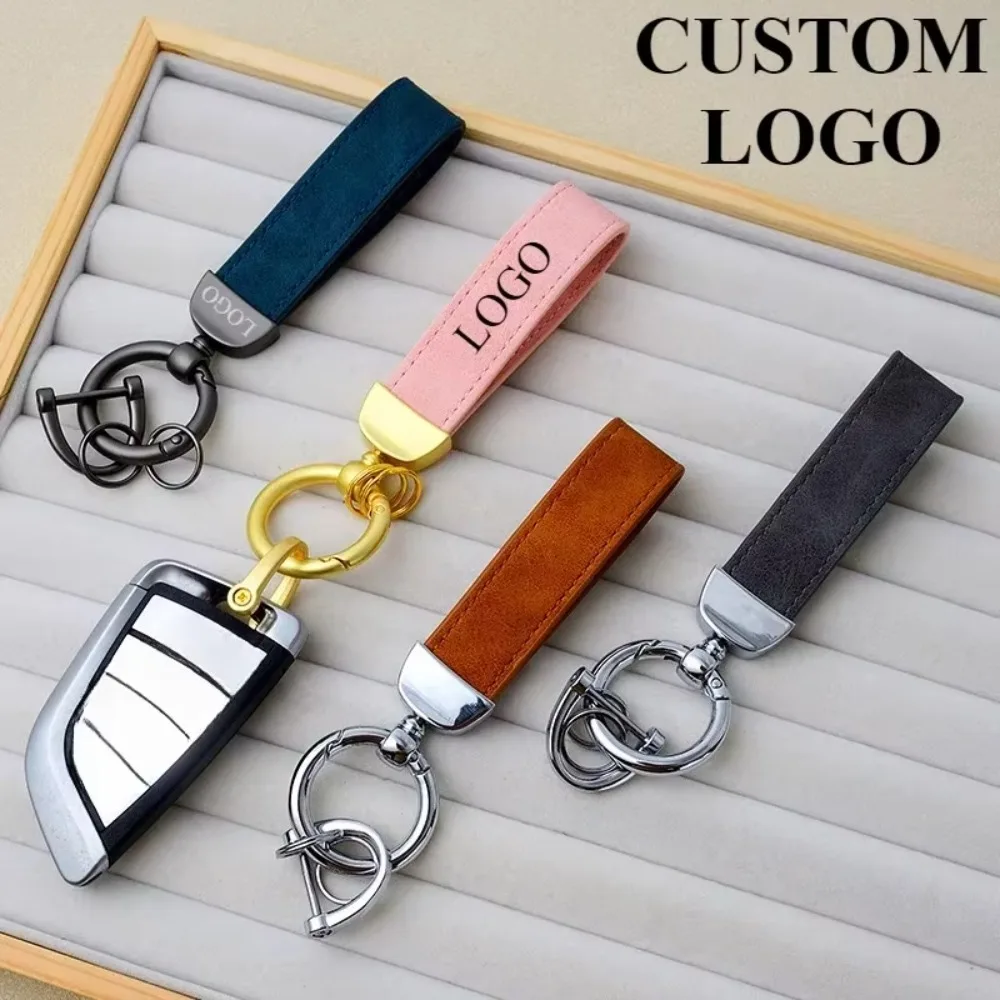

Retro Vintage Customized LOGO Nubuck Leather Keychain Personalized Keyring for Men and Women Laser Engrave Car Key Chain Gift