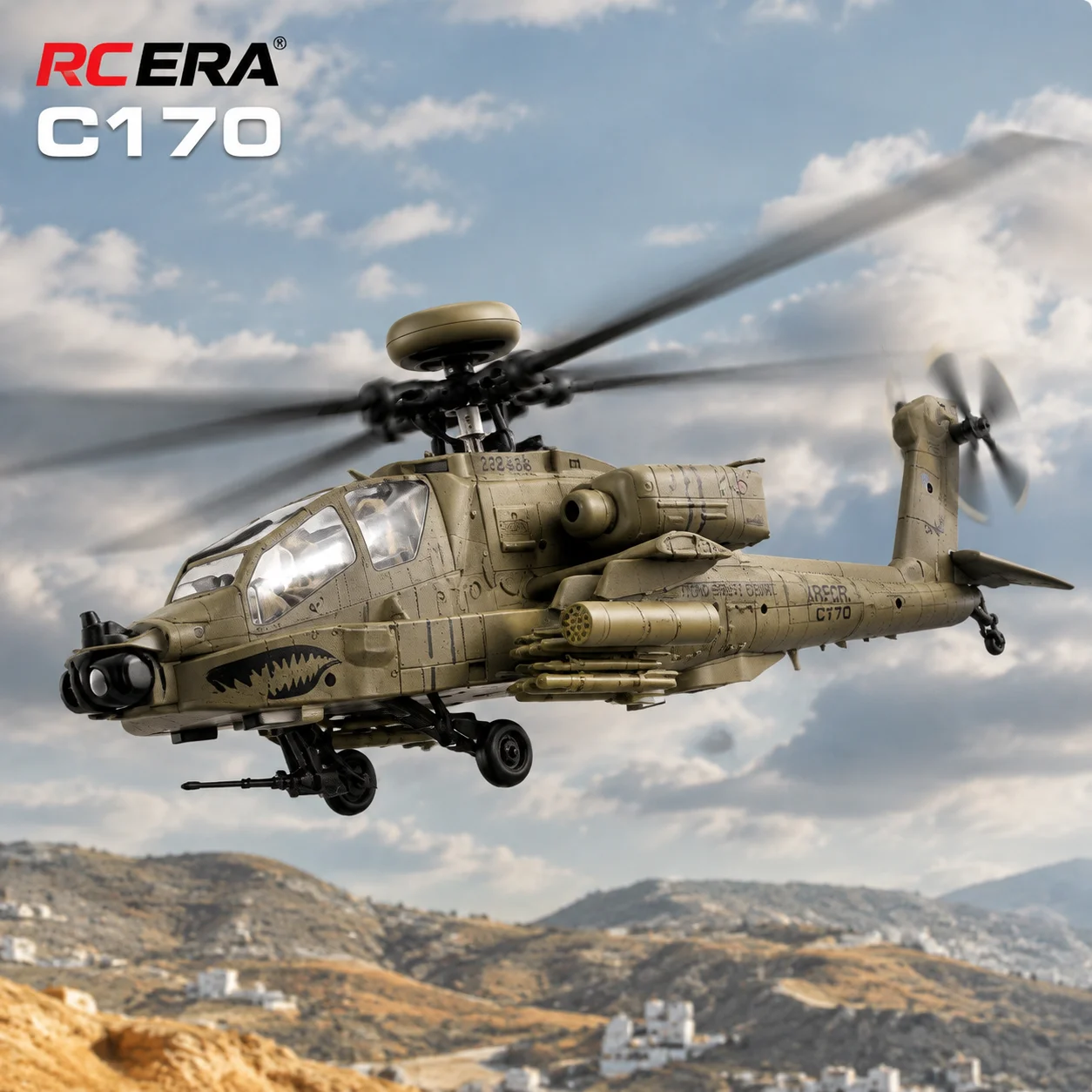 RC ERA 1/48 Apache Remote Control Helicopter C170 Optical Flow Positioning 6-Channel Brushless Simulation Aircraft Model RC Toy