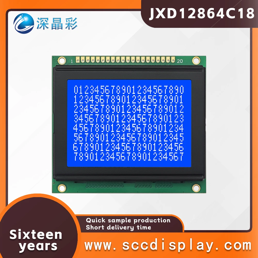 

Excellent customized JXD12864C18 STN Blue Negative industrial-grade LCD screen 12864 dot matrix LCM display module KS0108