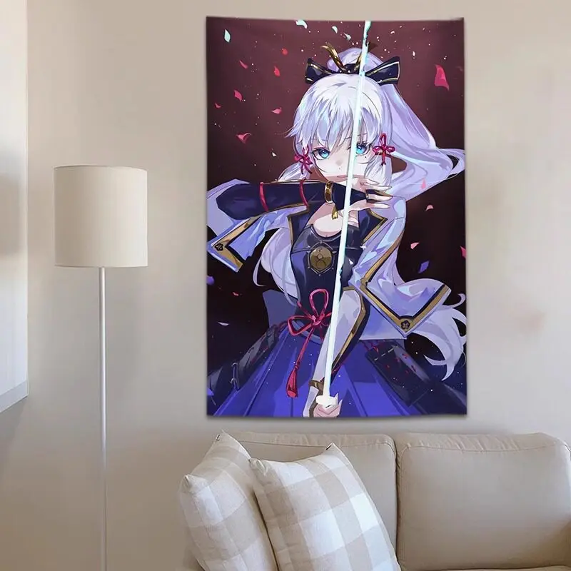 VIKAMA Kawaii Anime Fox Girl Tapestry Pink Haired Character Wall Hanging for Bedroom Aesthetic Indie Room Decor