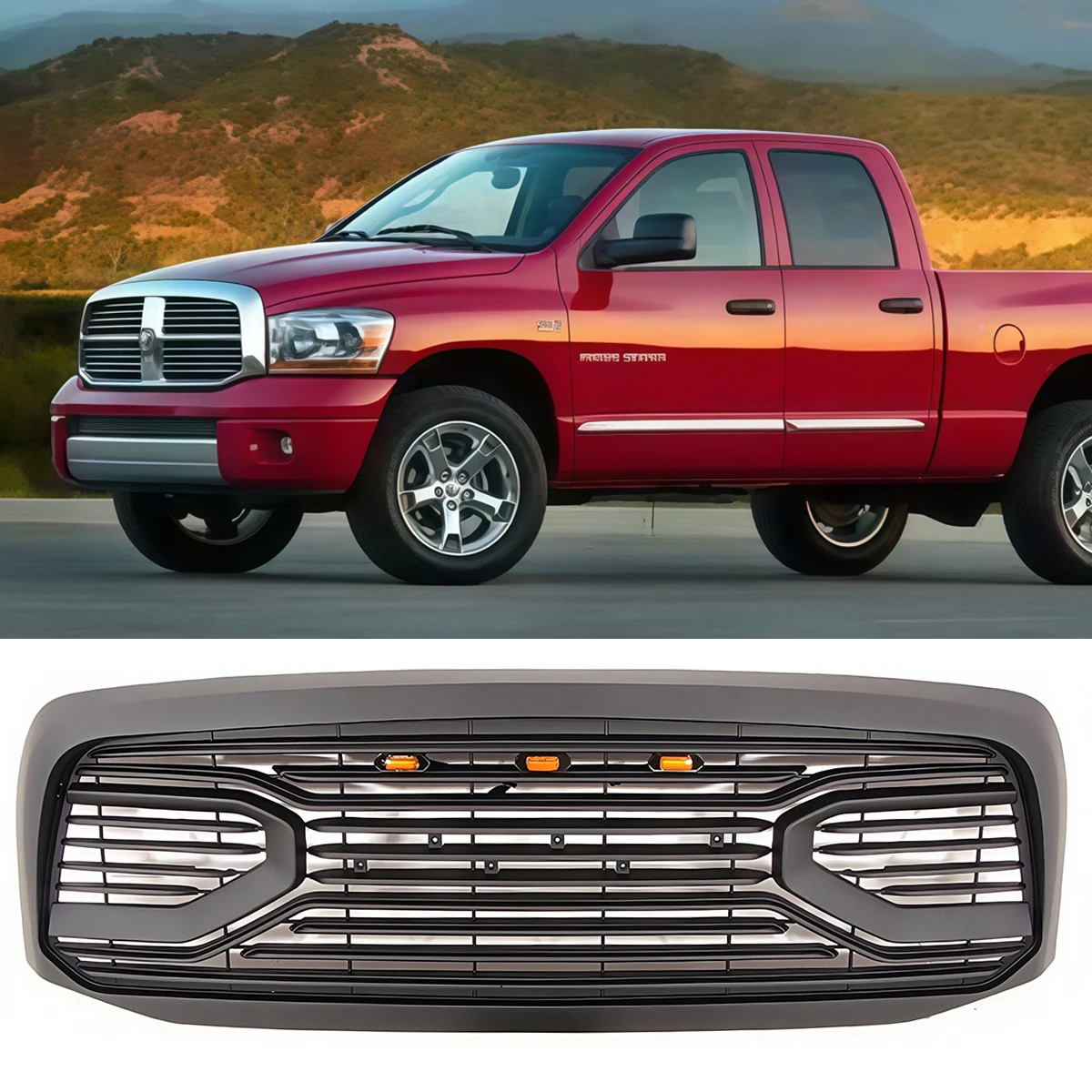 

Matte Black Front Grille With Light Fits For Dodge Ram1500 2006 2007 2008 Racing Grill Martin style