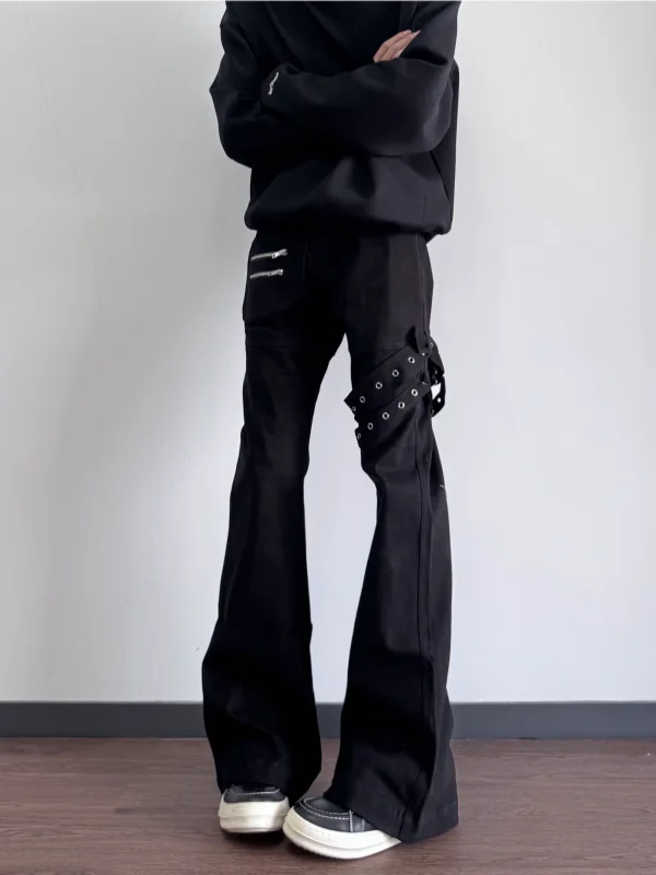 

Мужские джинсы-клеш с эластичной талией и ремнем в американском стиле, облегающие, повседневные брюки