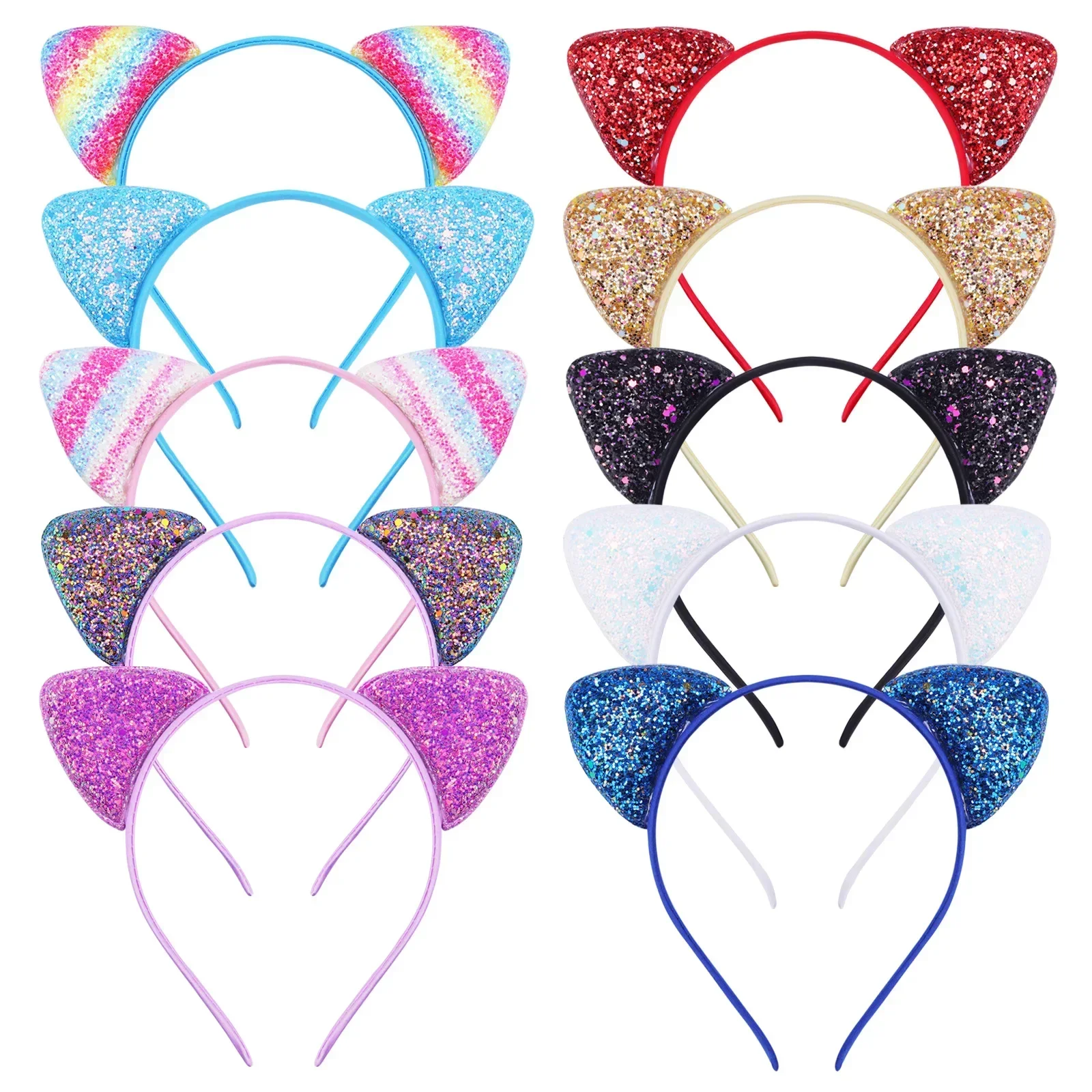 20pcs Sequin Cat Ear Headband Shiny Hair Hoops Cute Bling Hairband Hair Accessories for Women Girl Daily Wearing Party