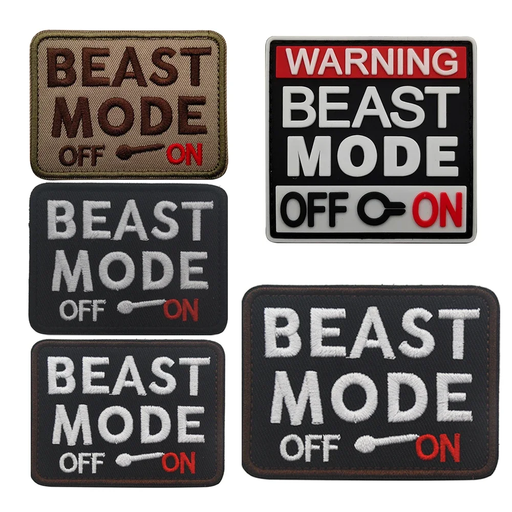 Beast Mode Embroidery Label ON or OFF Waring Rubber PVC Patch Bagpack Clothing Sticker Emblem