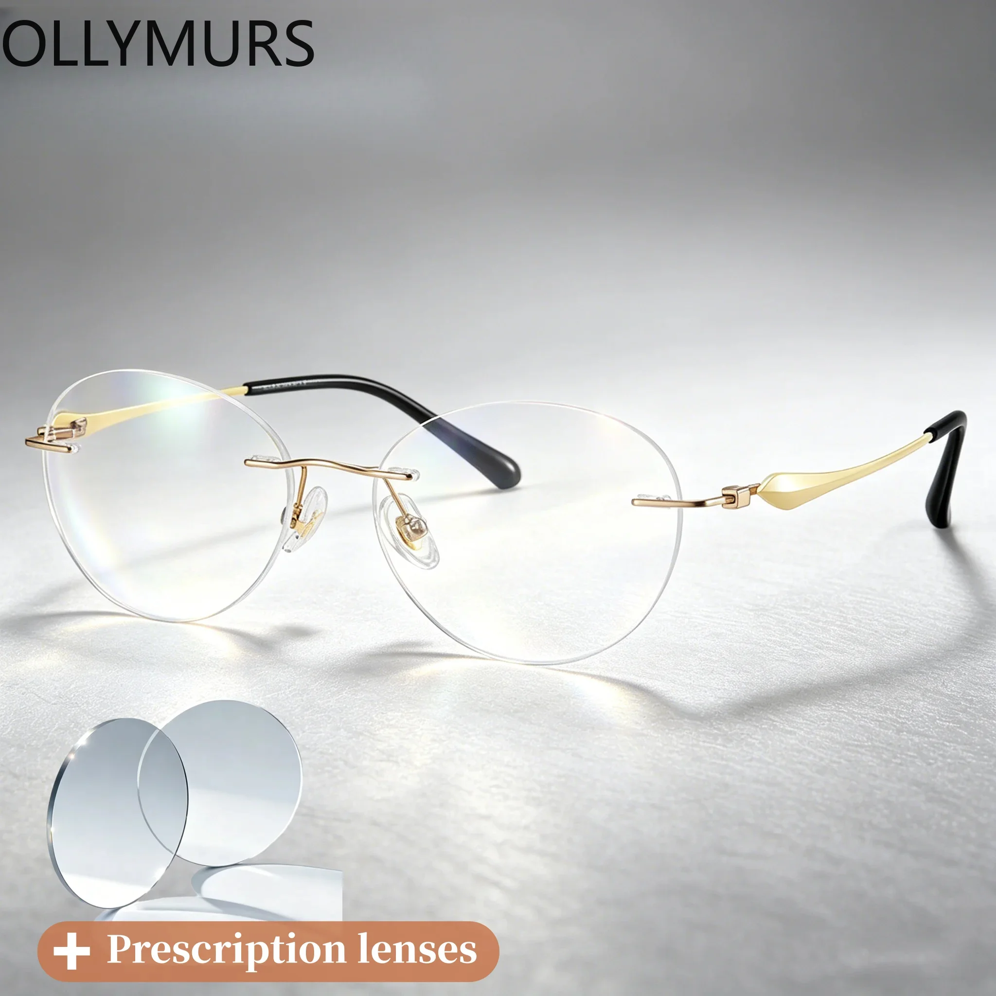 

Round RimlessMyopia Hyperopia Progressive Recipe Prescription Aspherical Blue Light Block Glasses Woman 8g Ultralight Titanium