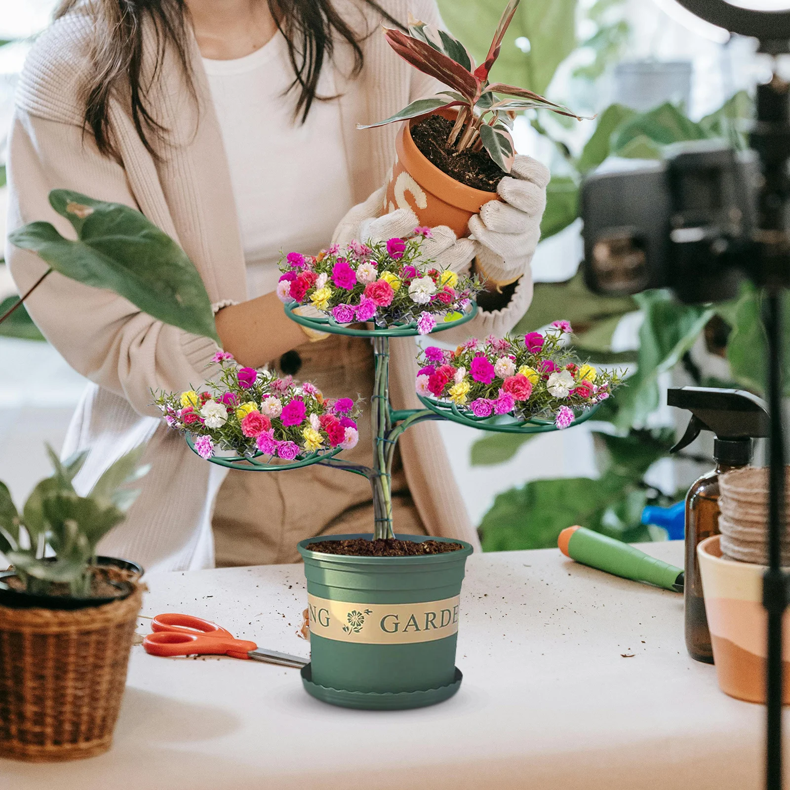 

Peony Support Cage 3-Layer Plant Support Trellis For Sunflowers Climbing Plants Garden Flower Stakes Stackable Metal Grid