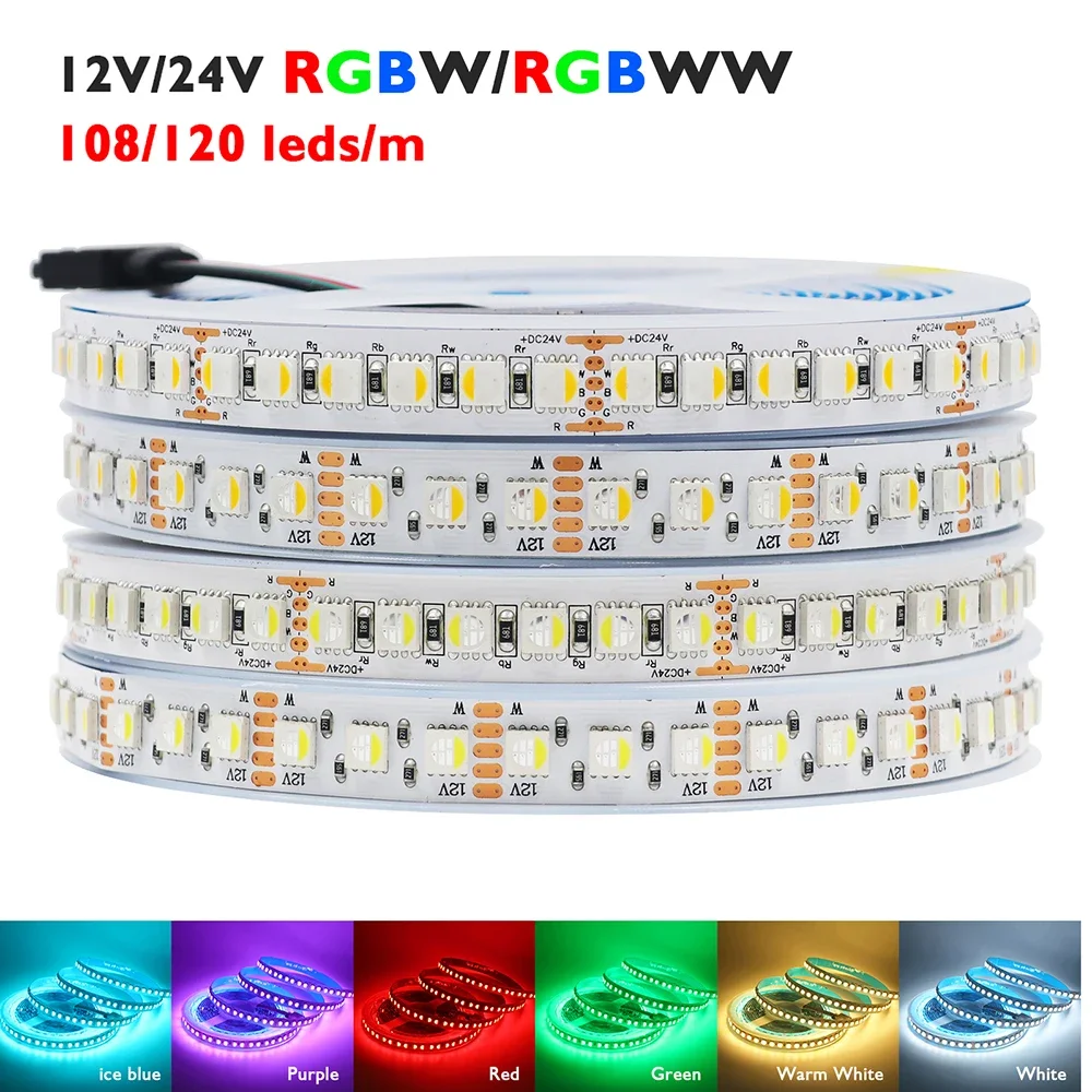 

5m RGBW RGBWW Led Strip Light 4 Colors In 1 Chip 12V 24V 5050 120 60 108 LEDs Flexible Tape Ribbon RGB Warm White DC Home Decor